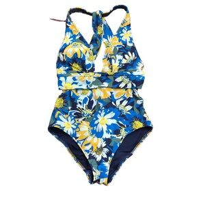 Adore Me One Piece Blue & Yellow Floral SwimSuit Size S NEW